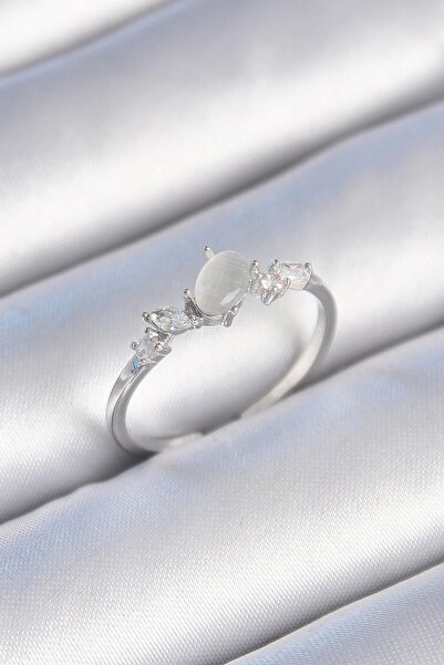 Inure Jewelry النحاس الفضة اللون الزركون حجر البيضاوي الأبيض المينا خاتم المرأة