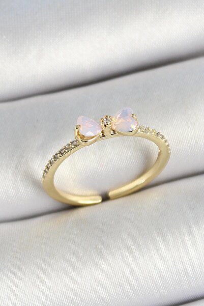 Inure Jewelry Gold Color Adjustable Women's Ring with Brass Bow Figure and Zi...