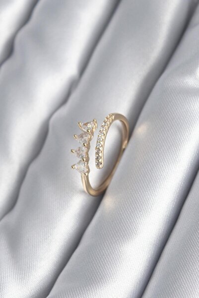 Inure Jewelry Brass Gold Color Heart Zircon Stone Detail Women's Ring