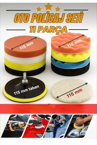 SARA 11 Parça Pasta Polisaj Cila Süngeri Pedi Seti 115 mm Oto Seti