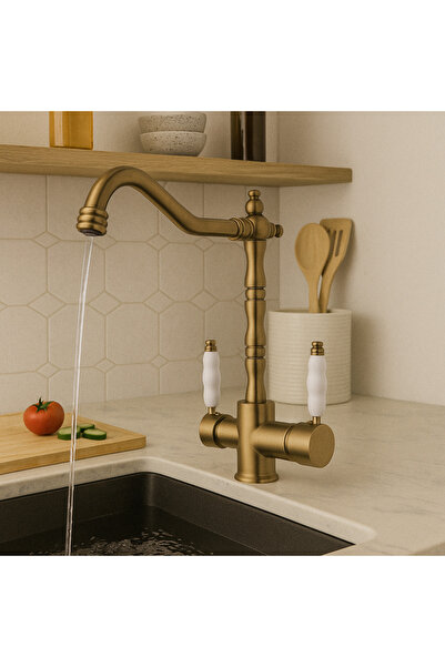 banyosepeti صنبور مطبخ فالنت ديو مات ذهبي مُحسّن - موفر للمياه