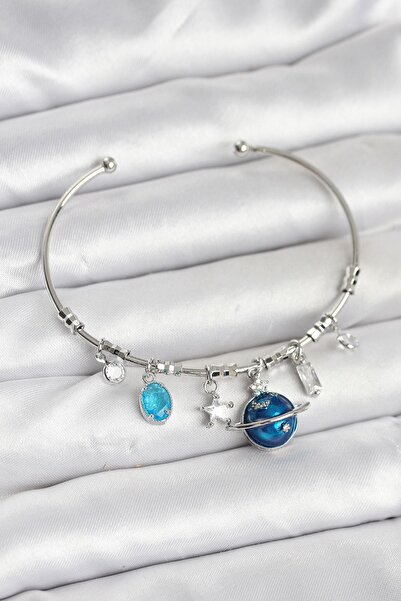 Inure Jewelry Planet Charm Silver Color Brass Women's Bracelet