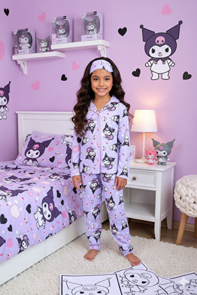 ALYAKİDS طقم بيجامة بناتي منقوشة بأزرار مع غطاء للعين يشمل الأعمار من 4 إلى 1...