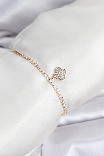 Inure Jewelry Yonca Model Zircon Stone Gold Color Elevator Waterway Bracelet