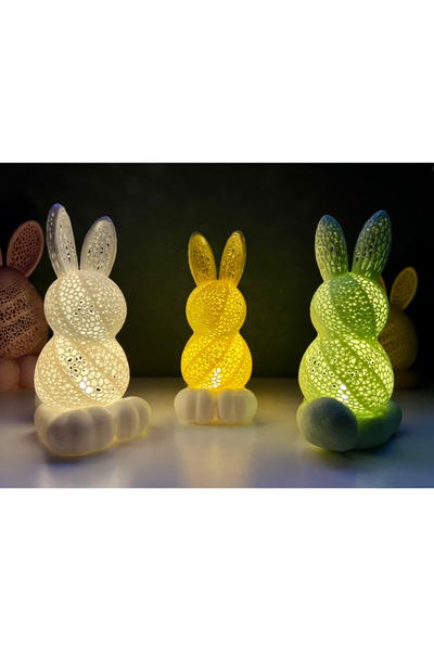 Exyrio Işıklı Tavşan Dekor | 3D Baskı|Pilli Gece Lambası | Ortam Masa Üstü Ay...