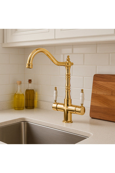 banyosepeti صنبور مطبخ فالنتدو جولد ذهبي مُنقّى – ذراع مزدوج، موفر للمياه