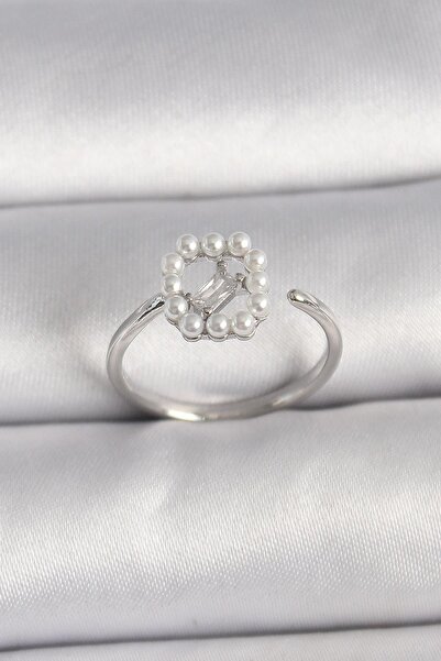 Inure Jewelry Brass Silver Color Zircon Stone Detailed Adjustable Ring with P...