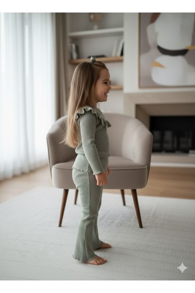 babykugu Ruffled Ribbed Corded Fabric Cotton Flexible Bottom Top Set 2-Piece Set