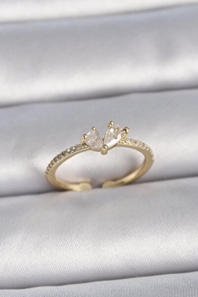 Inure Jewelry Brass Gold Color Adjustable Zircon Stone Heart Model Women's Ring