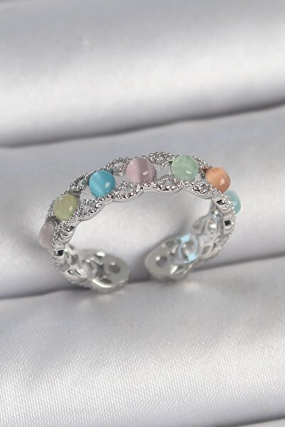 Inure Jewelry Brass Silver Color Colorful Enamel Adjustable Women's Ring