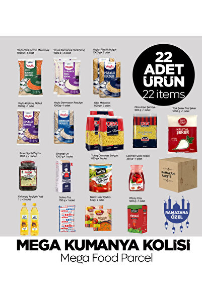 Sepet Doldur Mega Ramazan Kolisi – 22 Ürünlü Bereketli Kumanya Paketi | Erzak...