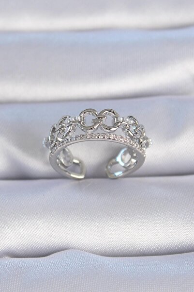 Inure Jewelry خاتم نسائي من النحاس الفضي اللون مرصع بالزركون واللؤلؤ