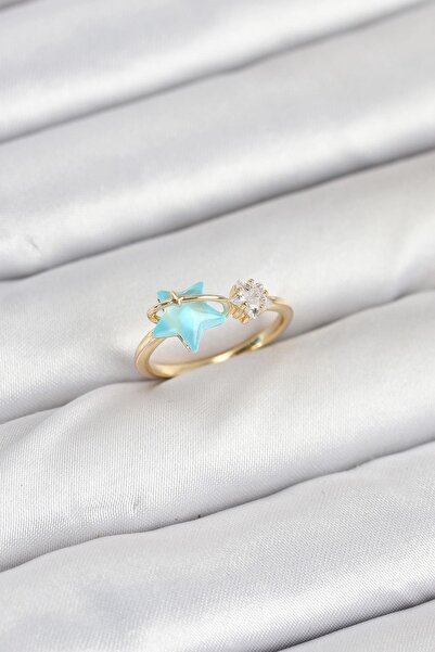 Inure Jewelry Brass Gold Color Blue Star Model Women's Ring