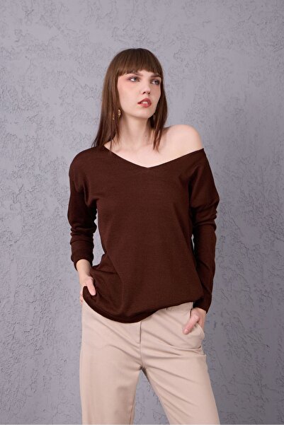 sumoda Women's Knitwear Sweater V-Neck Basic Comfortable Stylish Mercerized