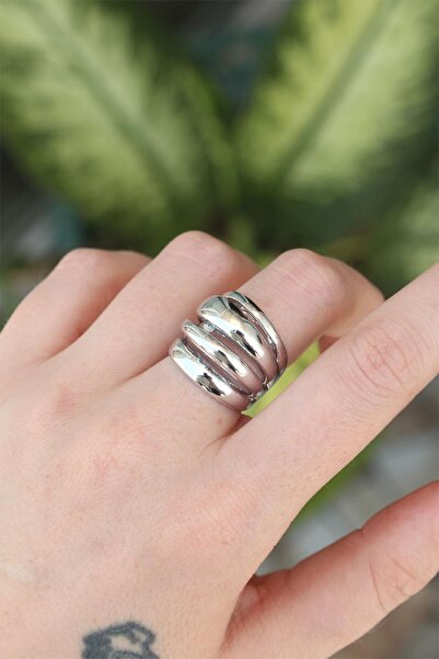 Inure Jewelry Brass Silver Color Adjustable Serrated Curved Ring