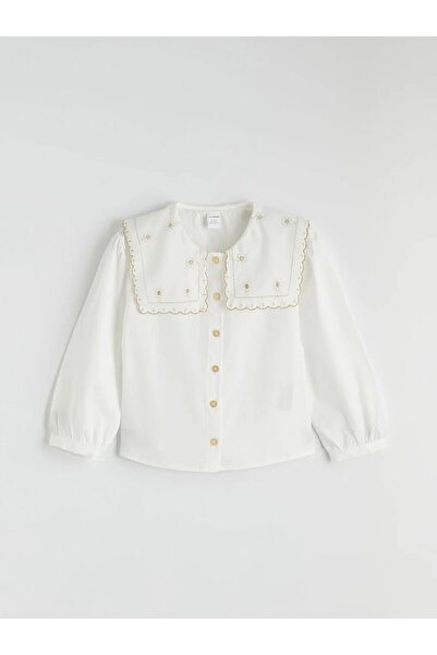 LC Waikiki LCW Kids Екру Поплинена риза за момичета с бродерия с цветя