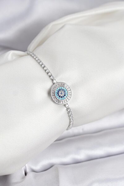 Inure Jewelry Nazar Model Zircon Stone Silver Color Elevator Waterway Bracelet