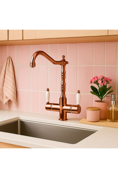 banyosepeti صنبور مغسلة فالنت ديو من النحاس المطلي بالذهب الوردي - ذراع مزدوج...