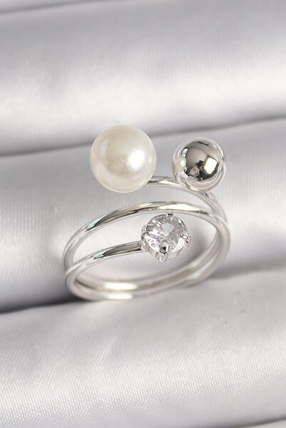 Inure Jewelry Brass Silver Color Zircon Stone Bulk Pearl Model Women's Ring