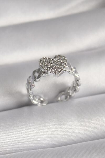 Inure Jewelry خاتم نسائي من النحاس الفضي اللون بحجر الزركون على شكل قلب