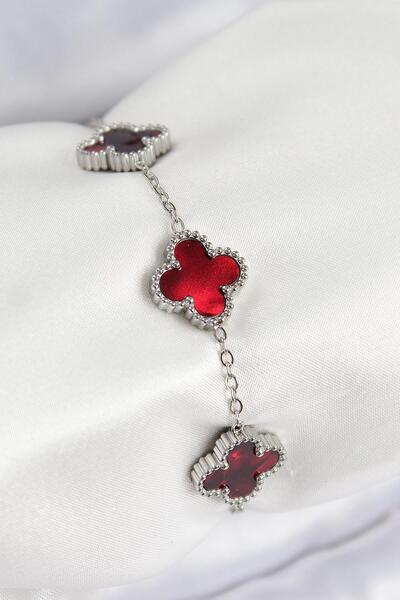 Inure Jewelry 316L Steel Pearlescent Red Silver Color Clover Women's Bracelet