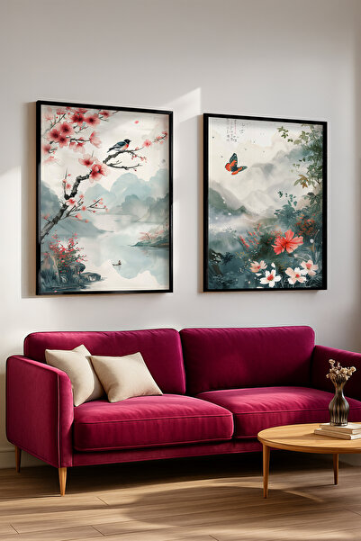 STARYUNA Set de pictură dublă cu tematică de flori, păsări și fluturi, cu ved...