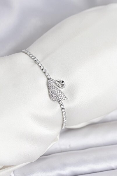 Inure Jewelry Swan Model Zircon Stone Silver Color Elevator Waterway Bracelet