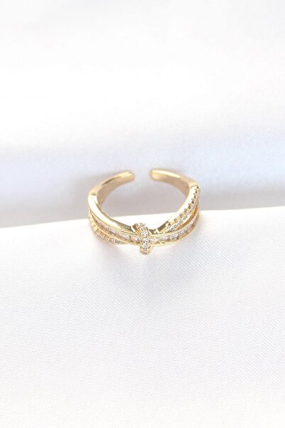 Inure Jewelry Curved Model Gold Color Zircon Stone Adjustable Ring