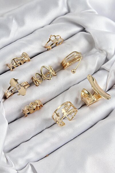 Inure Jewelry Brass Spiral and Star Model Gold Color Women's Ring Combination...