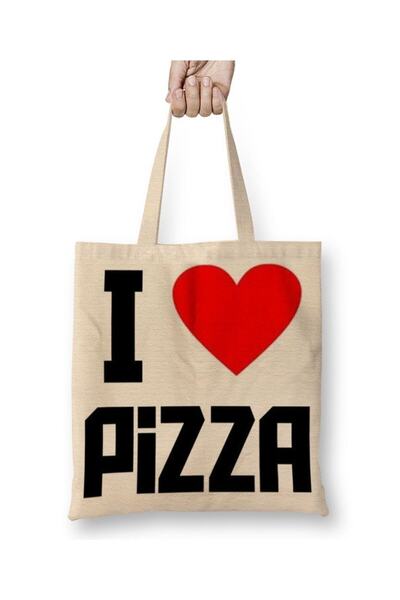 Toyaso I Love Pizza White Tote Bag Long Handle Shopping Bag Beach Bag