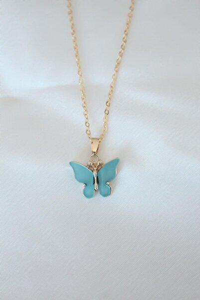 Inure Jewelry Gold Plated Turquoise Color Pearlescent Butterfly Necklace