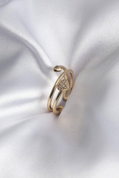 Inure Jewelry Brass Gold Color Zircon Stone Detail Heart Model Women's Ring