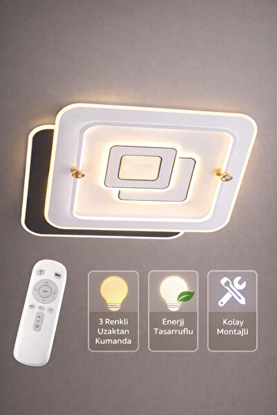 KUZENLER Modern & Lüks LED Avize | Kumandalı 3 Renk Işık | Tavana Sıfır Kare ...