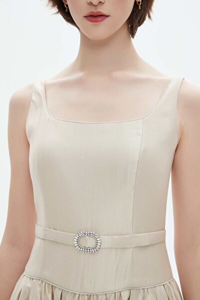 Nichii Beige Plain Midi Belted Dress