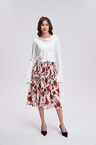 menta Floral Ruffled Midi Skirt