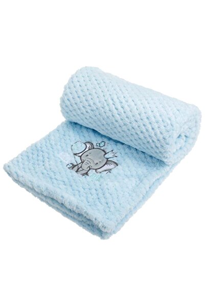 OEM Baby blanket for girls, with soft popcorn texture and gray elephant embro...