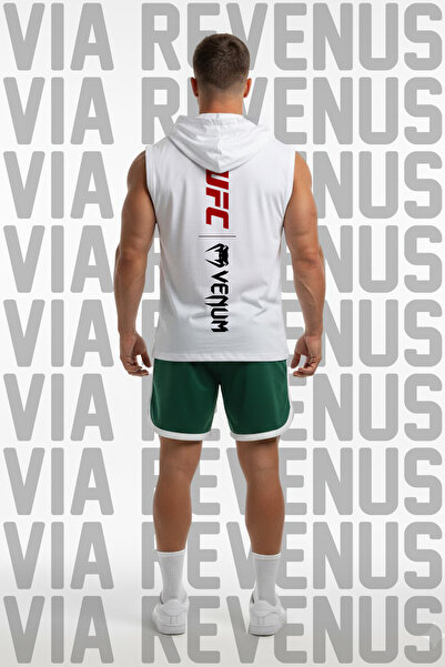 Vordevia مجموعة تي شيرت رياضي بدون أكمام من UFC مطبوع بغطاء رأس وطقم شورت ريا...