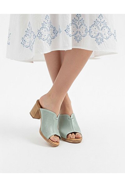 Ender Papuci de damă verzi cu toc gros, 100% piele naturală