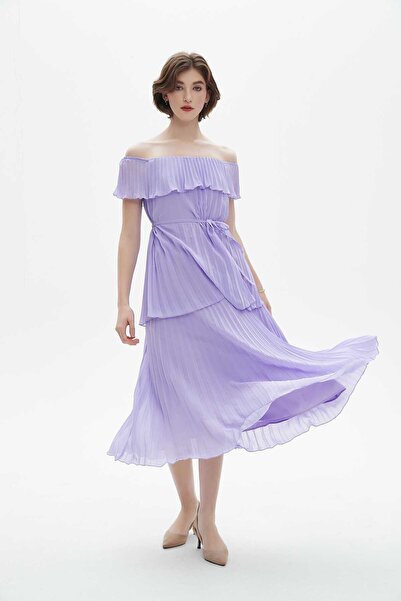 Nichii Purple Plain Midi Belted Dress
