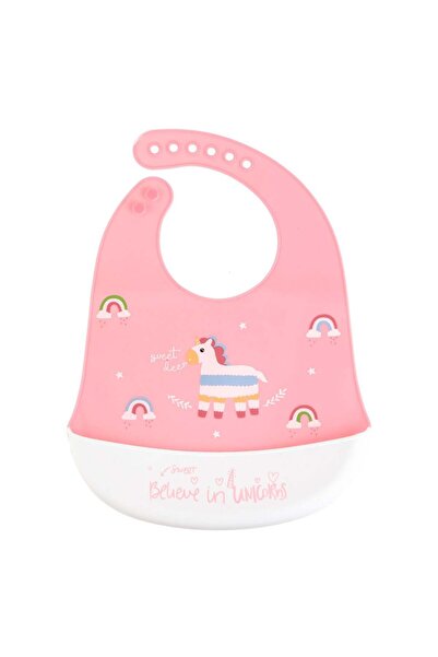 OEM Baveta cu Buzunar Colector din Silicon Roz Unicorn Curcubeu "Believe in U...