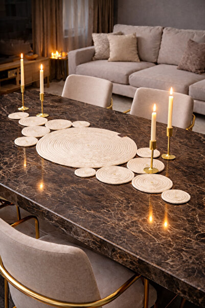 ALYA 35x90 cm Ekru Ranır,Runner,Masa Örtüsü