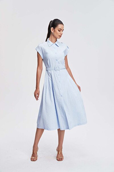 Nichii Short Sleeve Button Front Midi Shirt Dress
