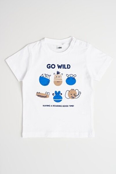 İDO - Cotton T-shirt with Print, Optical White, 110 CM