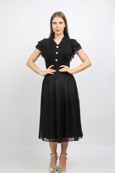 Nichii Plain A-Line Midi Ruffle-Sleeve Dress