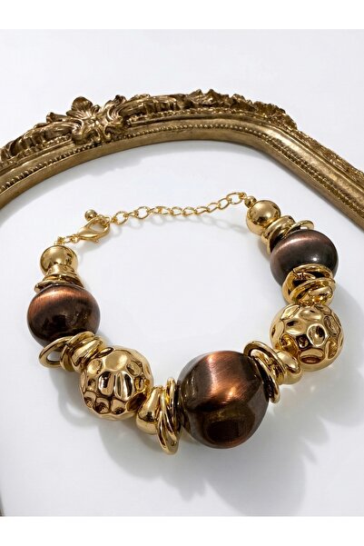 Snartun Gold Color Large Bead Detailed Adjustable Women's Bracelet – Brown I ...