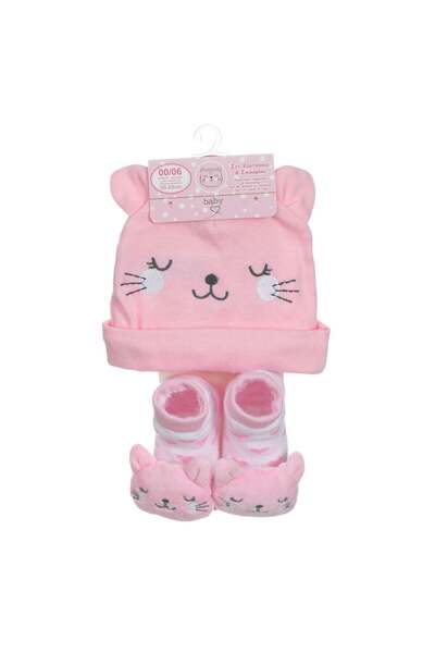 OEM Set pentru fetita nou-nascuta cu caciula roz cu margine intoarsa, urechi ...