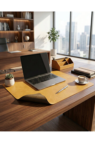 LUBIKO STUDIO 45x80 cm Sarı Suni Deri Masa Matı & Mousepad - Su Geçirmez Ofis...