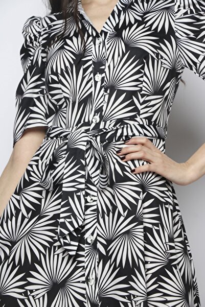 Nichii Black Patterned Midi Belted Dress