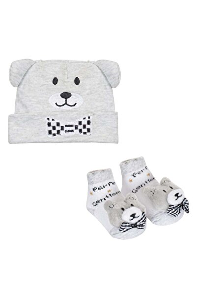 OEM Set pentru nou nascut, baiat cu caciula gri cu urechi si ursulet brodat, ...