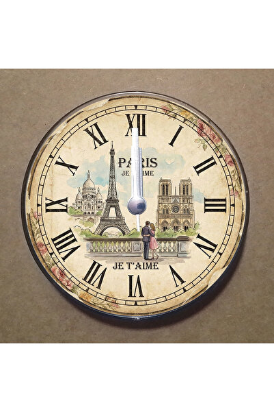 BK Design Paris Temalı Magnet Saat Buzdolabı Süsü Duvar Saati 10,5cm MS3011